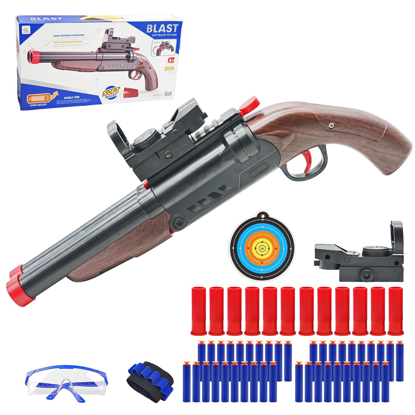 Double Barrel Soft Bullet Shot Toy Foam Blaster with Shell Ejection, 2 in 1 Foam Dart Blaster, Gift for Kids, Youth, Teen Toy Soft Bullet Educational Model Games for Boys 6+