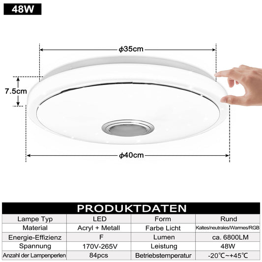 YRHome 48W LED Ceiling Light Dimmable with Bluetooth Speaker Ceiling Lamp Starry Sky RGB Color Changing with Remote Control or APP Control Music Playback for Bedroom Kids Room