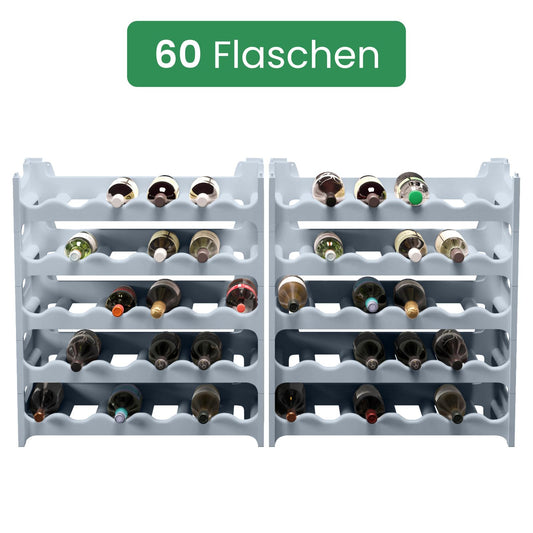 ARTECSIS wine rack stackable plastic for 60 bottles, sturdy bottle rack in gastronomy quality, modular expandable, concrete gray