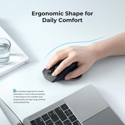 iClever Bluetooth Mouse, Rechargeable Ergonomic Wireless Mouse, Rechargeable Battery, Multi-Device, 800/1200/1600/2000/2400 DPI, 7 Buttons for PC/Laptop/Tablet/MacBook, Black