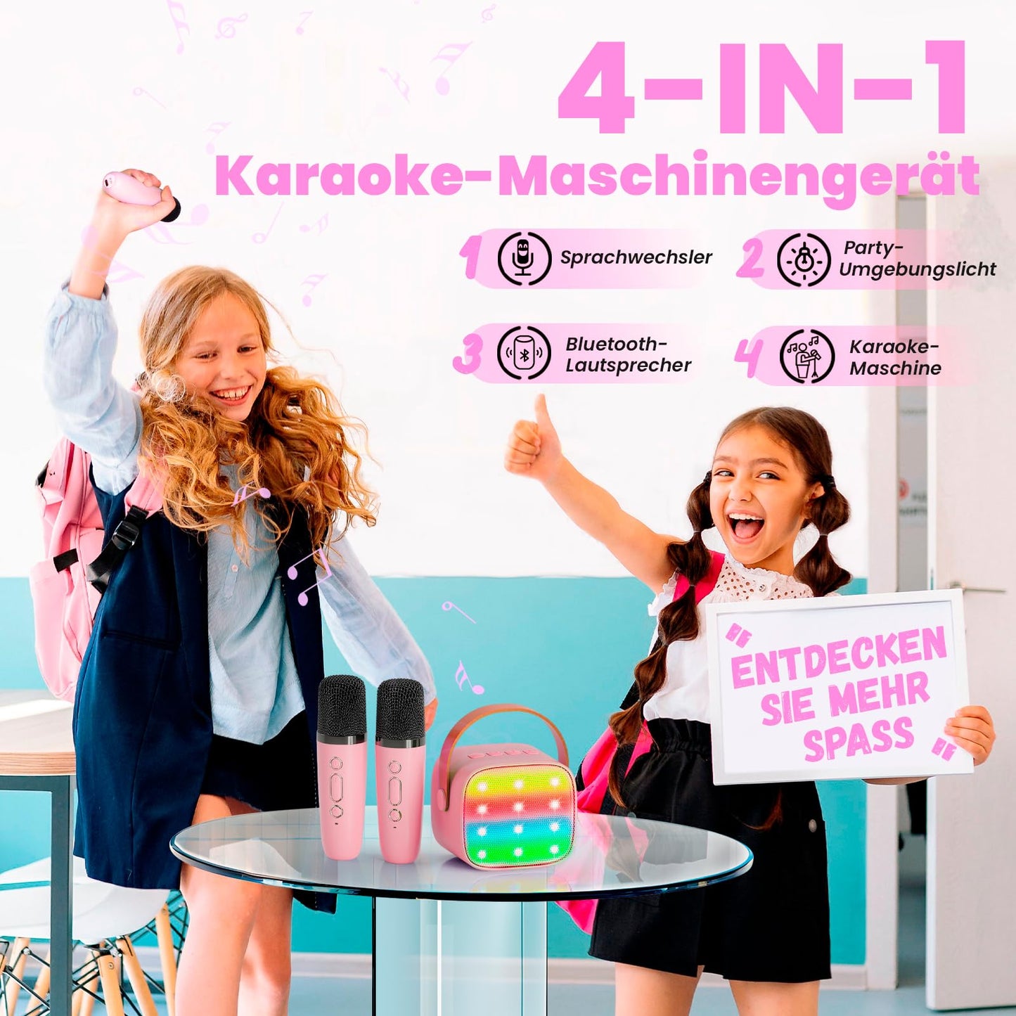 Karaoke machine with 2 karaoke microphones gift girls: [Premium version] Mini karaoke machine for kids with microphone children's day gift toy 3-12 years - birthday gift music speaker