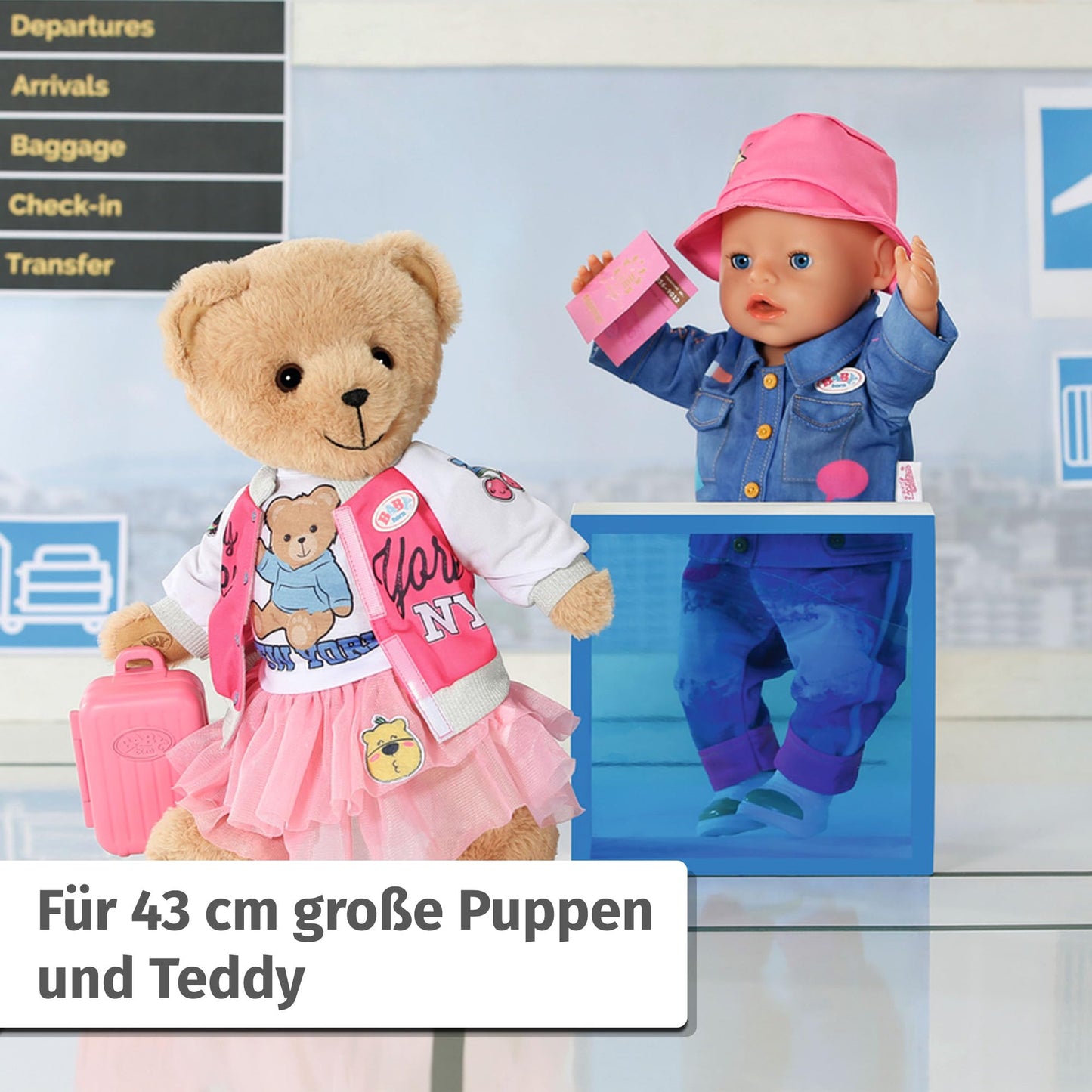 BABY born Deluxe Travel Outfit with doll dress, hat, shoes, passport, and suitcase for 43cm dolls, 836316 Zapf Creation.