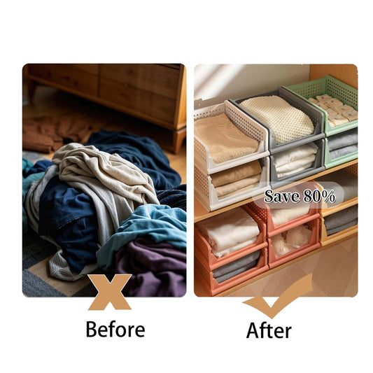 RMAN 4-Piece Wardrobe Organizer Drawer Box Stackable Closet Shelf Storage Box Plastic Storage Bins Divider Drawer for Clothes, Kitchen, Bedroom