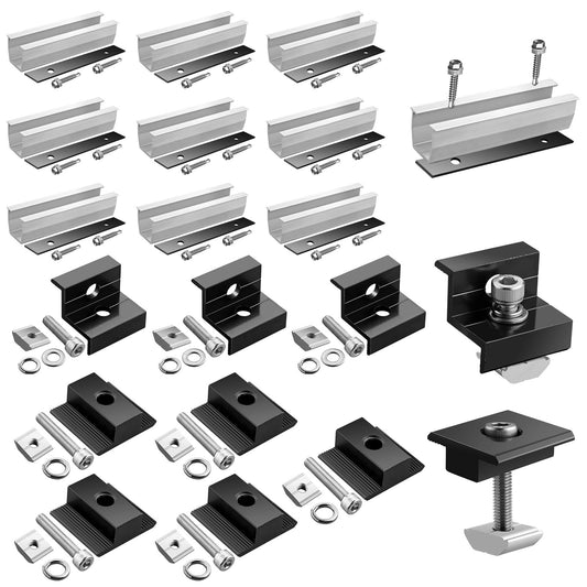 GETLITOOL Solar Module Mounting 4 Module Set, Solar Panel Mount - 12CM Aluminum Mounting Rail, Adjustable Clamp Kit for 30-35MM Thick Modules PV Mounting for Flat Roof Trapezoidal Sheet Tile Roof