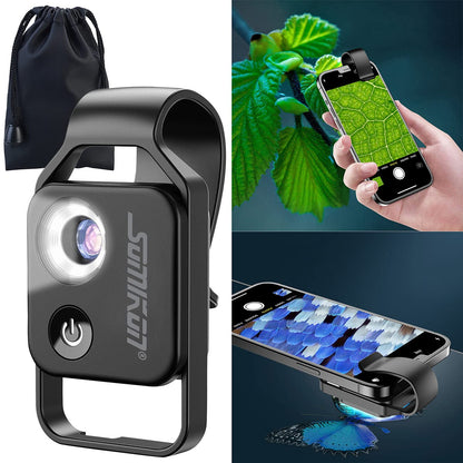 Somikon Mobile Microscope: Microscope attachment lens for smartphones, 200x magnification, 6 LEDs (smartphone magnifier, pocket microscope, iPad holder)