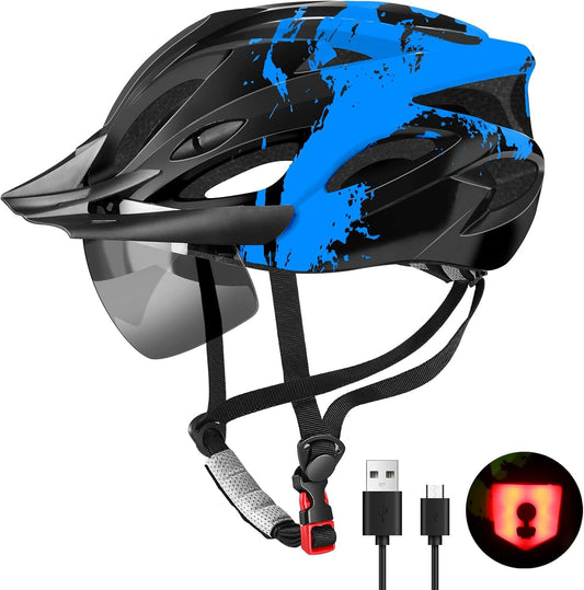 RaMokey Adult Bike Helmet with Light, City Helmet Urban Bike Helmet for Men and Women with Detachable Magnetic Protective Glasses Visor, Bike Helmet with 18 Ventilation Channels 57-62cm.