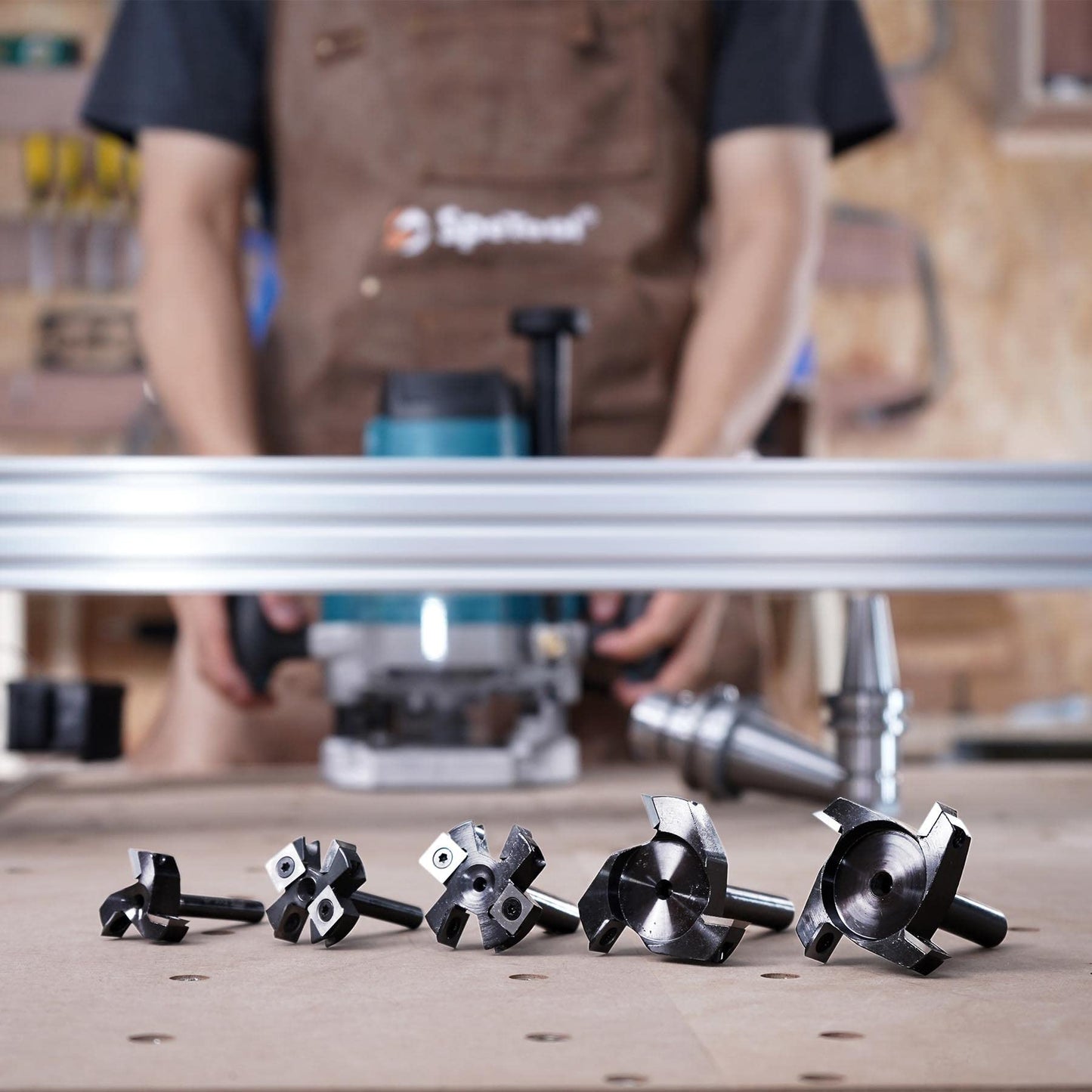 SpeTool 8mm shank 38.1mm diameter planing cutter for router planer cutter for wood with inserts 2+2 flutes CNC router surface planer flatten bit.