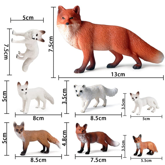 SIENON 8 Pieces Fox Toy Figures Arctic Fox and Red Fox Figures Set Fox Family Forest Animals Figures Forest Animal Figures Miniature Fox Animals Toys Cake Toppers for Forest Birthday Party