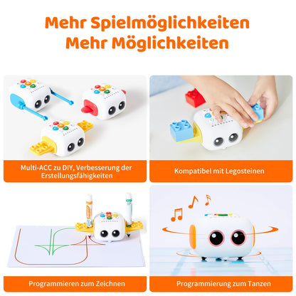 Programmable robot for children aged 3-5 years old, MatataStudio Tale-Bot Pro is a programmable robot toy kit for toddlers to learn early programming skills. STEM interactive electronic robot for ages 3+.