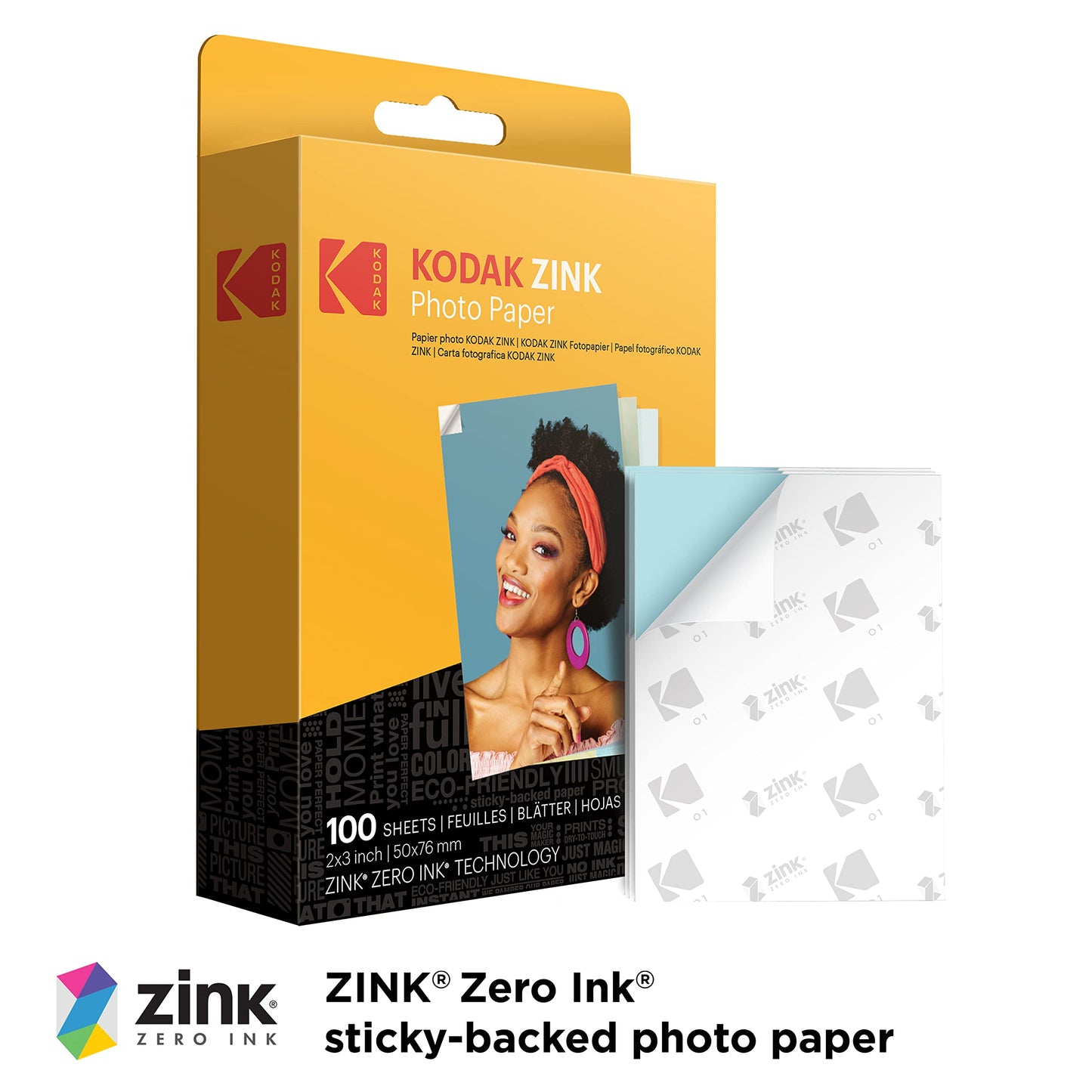 Kodak 2"x3" Premium Zink Photo Paper (100 Sheets) Compatible with Kodak PRINTOMATIC, Kodak Smile, and Step Cameras and Printers.