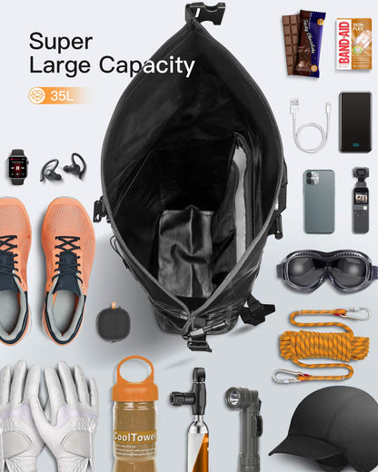 Inateck RollTop Backpack Men 30-35L Waterproof Multifunctional Organizer with Removable Shoulder Strap Drain Valve Waterproof Zipper for Cycling Outdoor Hiking