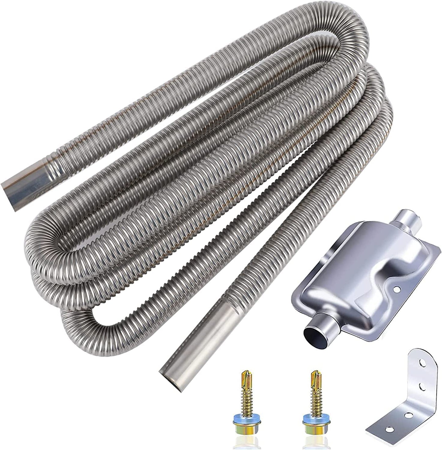 Exhaust pipe for generators, Cakapapo 200CM car stainless steel exhaust pipe and muffler, with two stainless steel clamps for diesel heaters (200CM)