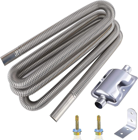 Exhaust pipe for generators, Cakapapo 200CM car stainless steel exhaust pipe and muffler, with two stainless steel clamps for diesel heaters (200CM)