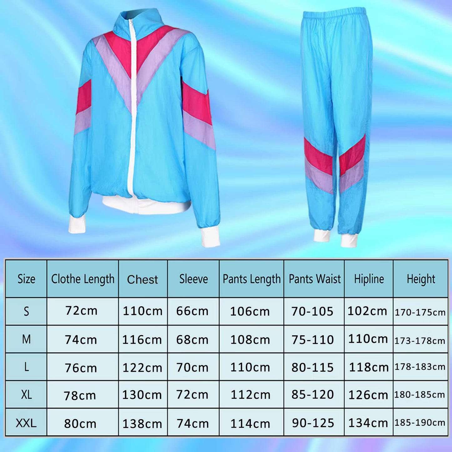 90s 80s outfit men women 80s tracksuit jacket pants suit 80s accessory 80s clothing men New Kids costume 80s Schlagerparty bad taste outfit couples carnival(XXL)