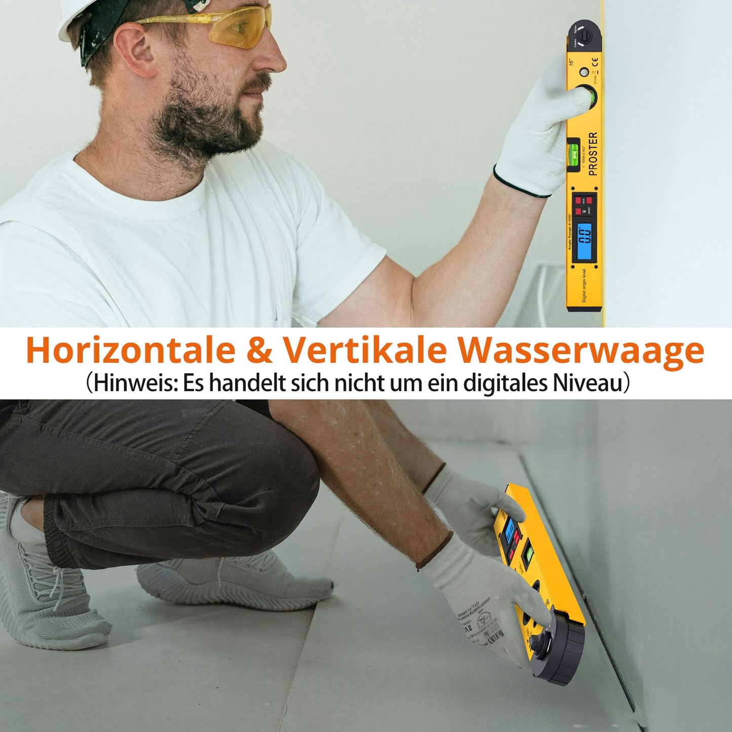 Angle Finder 0-225° Digital Angle Gauge 400mm/16 Inch Angle Ruler with Battery and LCD Backlight Horizontal & Vertical Spirit Level Angle Measurement Detector for Construction Technology