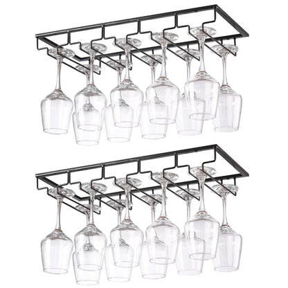 YunNasi 2 Pieces 5 Row Wine Glass Holder Metal Glass Rack Holder Under Cabinet with Screws Hanging Wine Glass Rack for Home Bar Kitchen Bar Pub Restaurant, Black