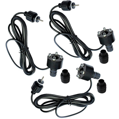 3-piece set LED fountain lighting Cold-White 12V AC | Replacement lighting for fountains & water features | Without power supply | 2m cable | Double pin standard plug | Includes 1/2" & 3/4" hose connections