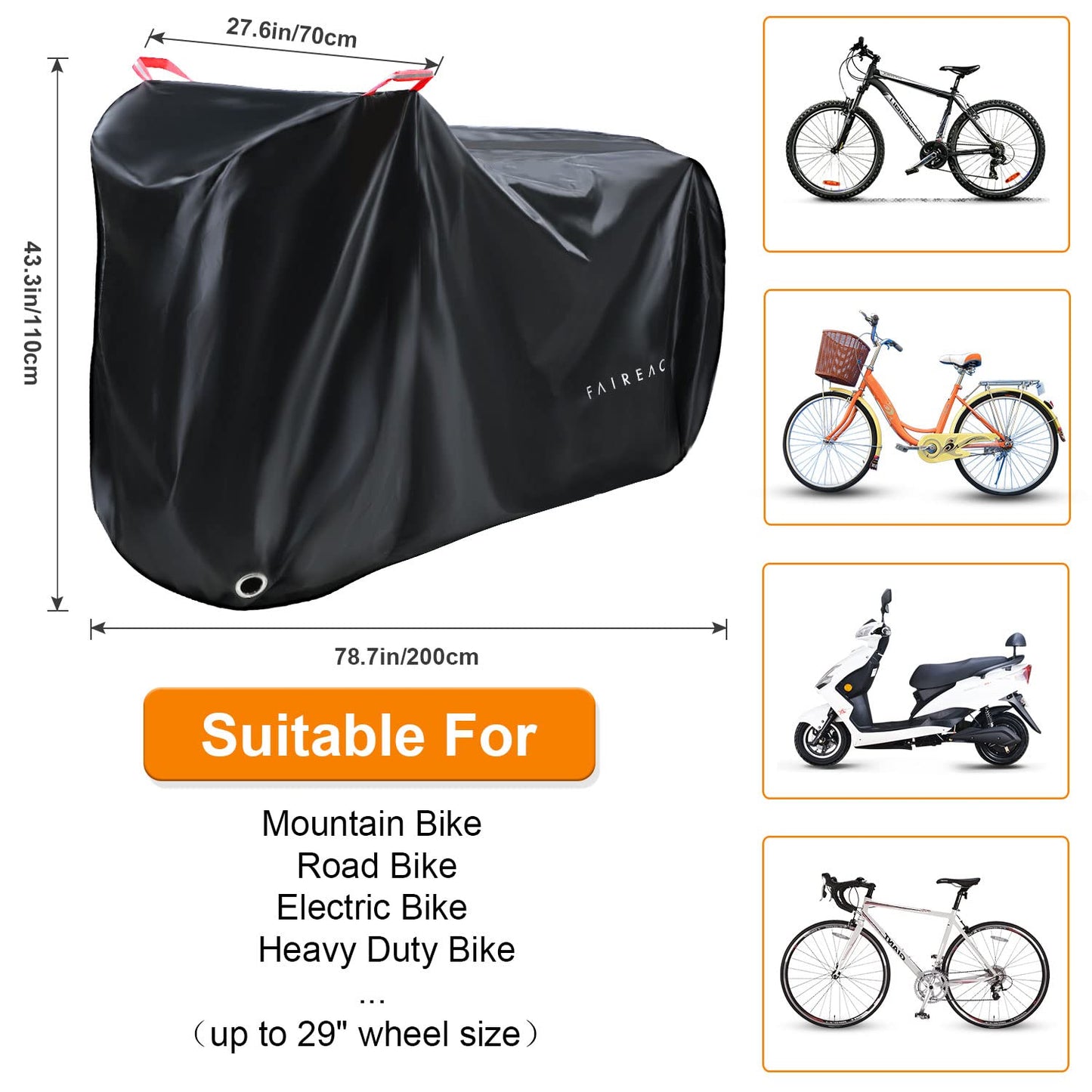 Faireach Bike Cover Waterproof, 210D Premium Fabric Bicycle Cover, Bike Garage Protection from Dust Rain Snow UV, Protective Cover with Lock Holes & Bag for all Bike Types
