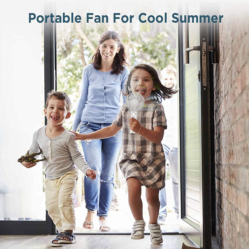 Funme handheld fan battery powerful wind small quiet fan one-touch off/washable/low power display USB fan 4 levels portable personal foldable desk fan for on-the-go