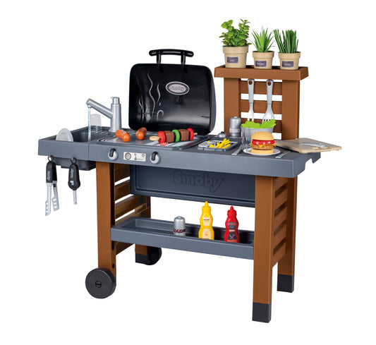 Smoby - Outdoor garden kitchen - including grill & AquaPlay - watercourse set mountain lake - 42-piece game set with mountain lake