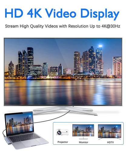 7 IN 2 USB C Hub for MacBook Pro MacBook Air, DEMKICO USB C Dock, MacBook Pro Adapter with 4K HDMI, USB 3.0 & USB 2.0 ports, SD/TF card reader, Thunderbolt 3 (87W PD), and USB C Female Port.