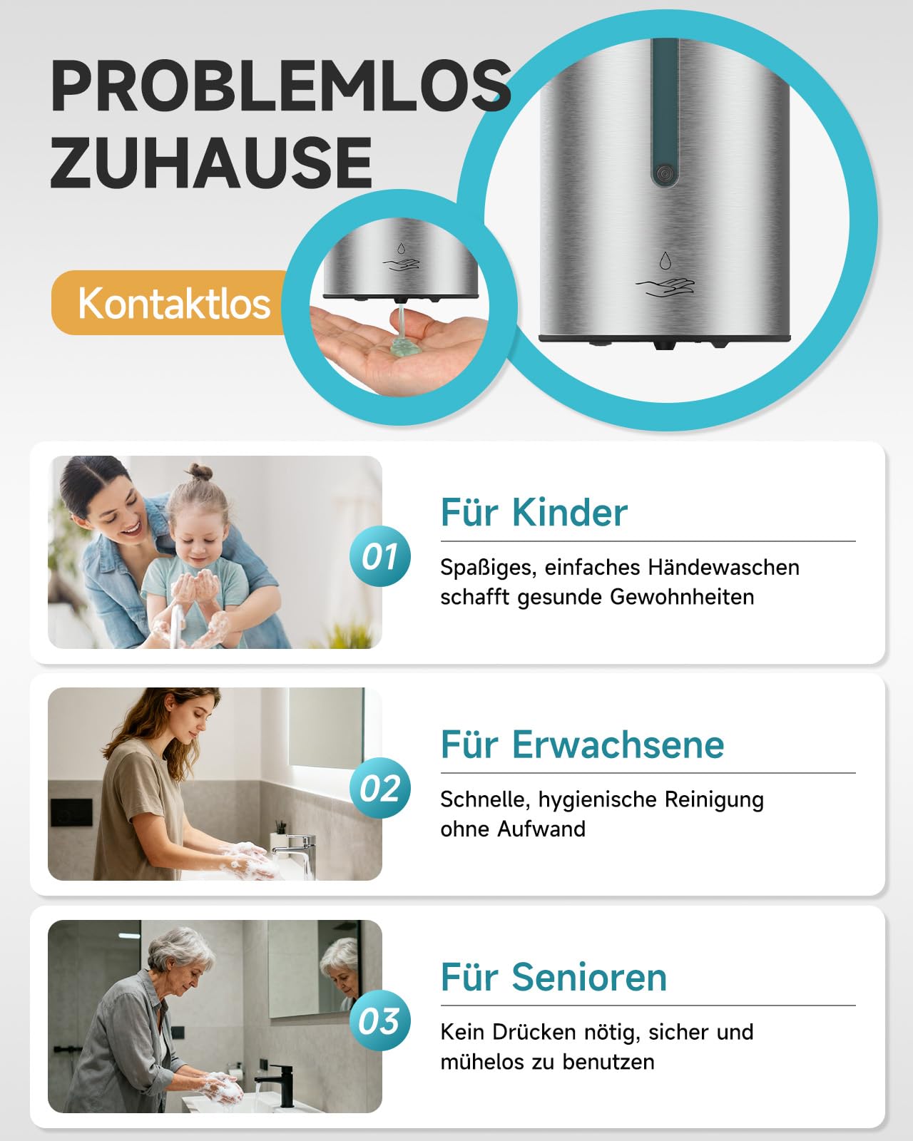 AIKE AK1205E Automatic Soap Dispenser Wall Mount, Commercial Large Capacity Stainless Steel Liquid Dispenser for Dining Room and Restroom.
