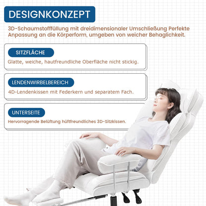 GTPLAYER Gaming Chair, Ergonomic Office Chair with Footrest, Fabric Surface, Spring Seat Cushion, Upholstered Gaming Chair, Gaming Armchair with 150kg Capacity, White.