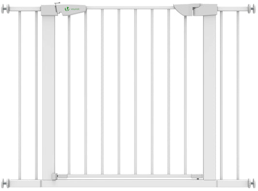 VOUNOT Stair Gate 76–108cm, No Drilling, Safety Gate for Children, Dogs, and Cats, Auto-Close, Magnetic Closure, 90° Stop, White