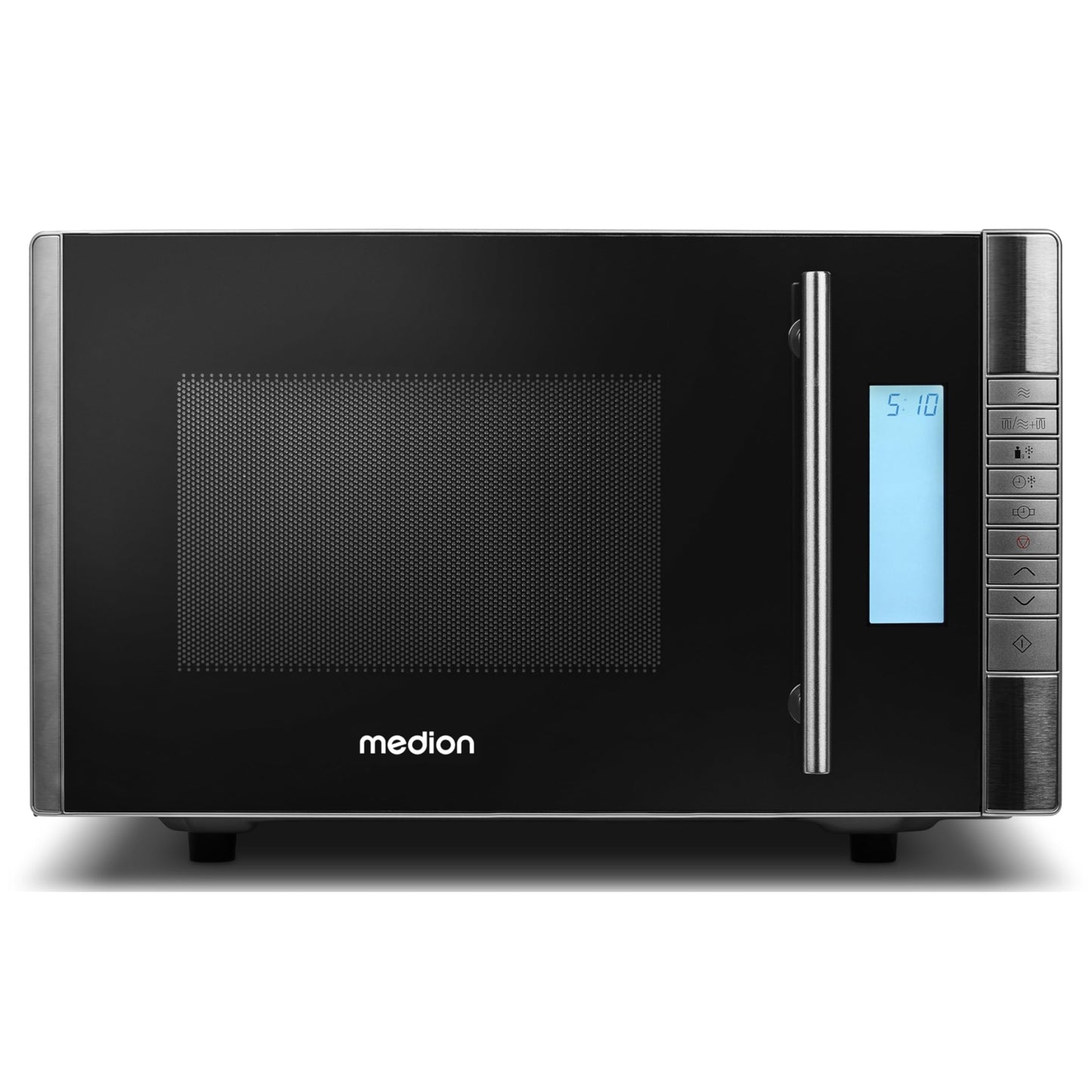 MEDION MD 14482 microwave with grill / 20L capacity / 8 automatic programs / defrost function / 800 watt microwave and 1000 watt grill power / timer / grill rack / silver / black