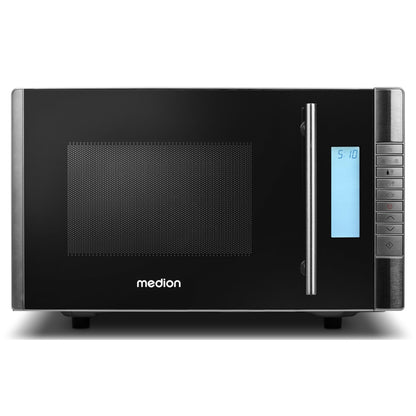MEDION MD 14482 microwave with grill / 20L capacity / 8 automatic programs / defrost function / 800 watt microwave and 1000 watt grill power / timer / grill rack / silver / black