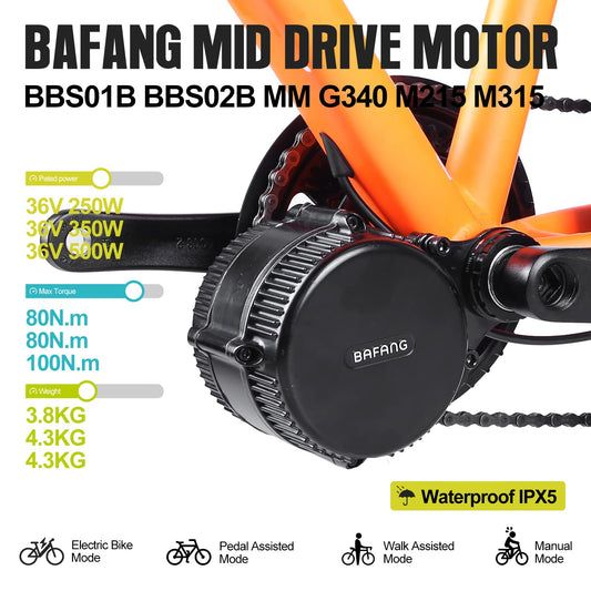 BAFANG mid-drive motor BBS01B 36V 250W ebike conversion kit, no battery included.