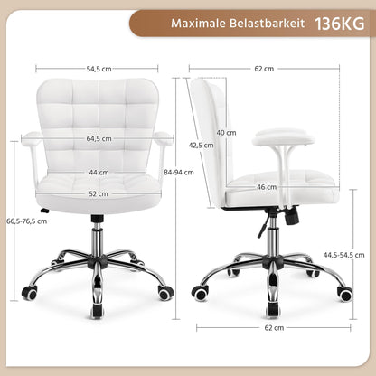Yaheetech home office chair desk chair office chair work chair made of faux leather, swivel chair with soft armrests, height adjustable padded chair computer chair with wheels, white