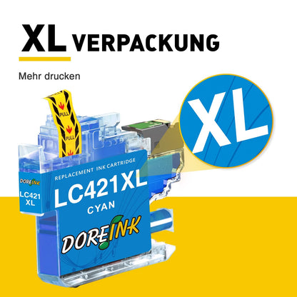 LC421XL LC-421XLVAL printer cartridges for Brother LC421XL LC421 421 XL cartridges multipack for Brother DCP-J1050DW, MFC-J1010DW, DCP-J1140DW, DCP-J1800DW, 4er Value Pack.