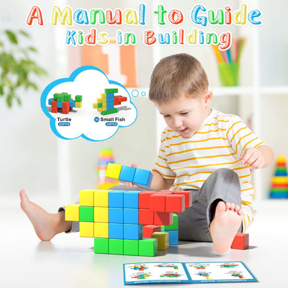 Asago Magnetic Building Blocks 28 Pieces, Large Magnet Stones 34mm 3D Magnets Puzzle for Brain Training in Children