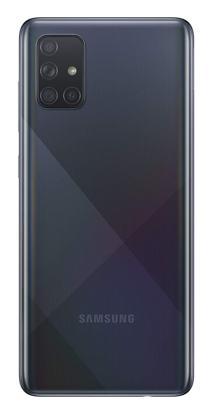Samsung Galaxy A71 (6.7 inch display) with 128GB internal storage, 6GB RAM, Dual SIM, Android, Prism Crush Black. German version.