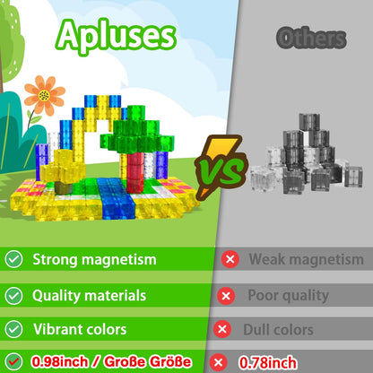 Apluses Clear Style - Magnetic Building Blocks, Magnet Tile Toy, suitable for children aged 3 and up, creative outdoor learning toy (32 pieces)