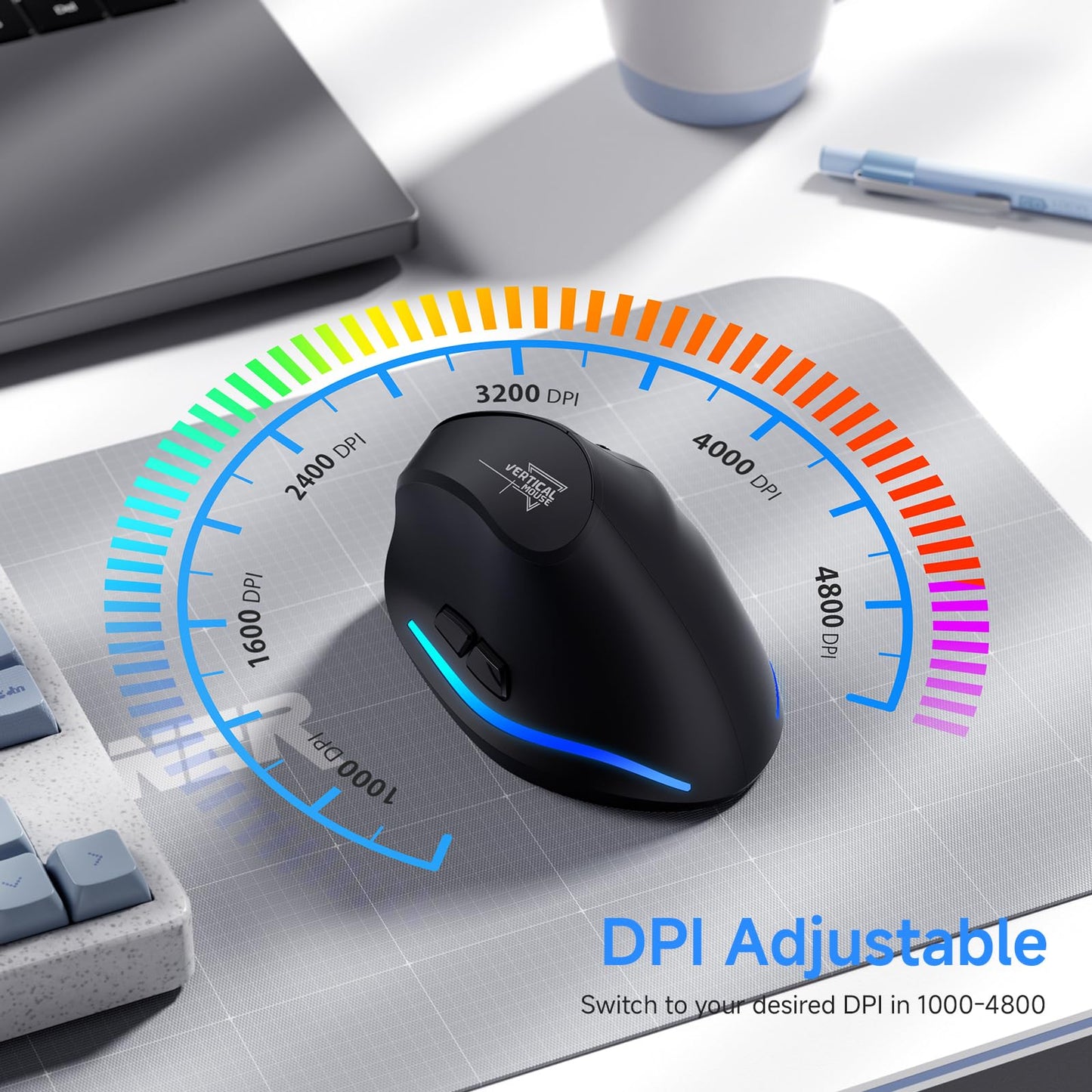 REALPower 2.4G Vertical Ergonomic Mouse Wireless, Rechargeable Cordless Wireless Mouse for Office/Home Windows PC, Vertical Ergonomic Mouse 2400 DPI, 6 Buttons, Right-Handed (Black)