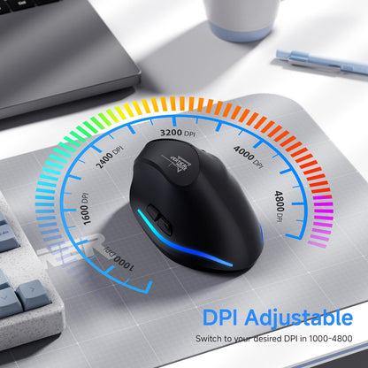 REALPower 2.4G Vertical Ergonomic Mouse Wireless, Rechargeable Cordless Wireless Mouse for Office/Home Windows PC, Vertical Ergonomic Mouse 2400 DPI, 6 Buttons, Right-Handed (Black)