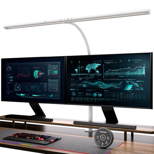 EYOCEAN desk lamp LED with gesture control & remote control, 24W 80CM clamp desk lamps, dimmable adjustable color temperatures monitor lamp, daylight lamp for home office, white.
