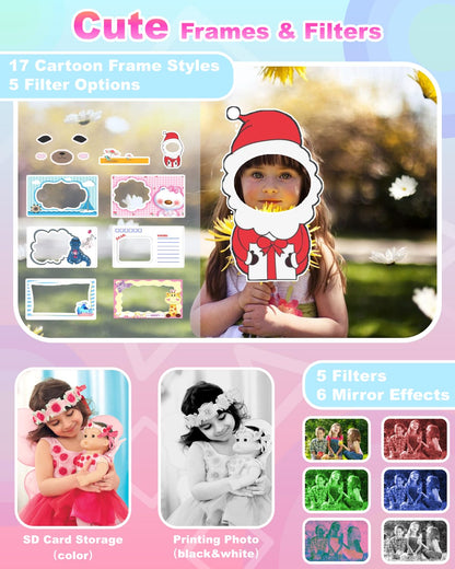 NUOTUN Instant Camera for Kids, Kids Camera with Photo Printing, 2.0 Inch HD Screen, 8X Zoom, 1080P Digital Camera with Printing Paper & Card, Kids Camera Gift for Girls & Boys 3-12 Years (Blue)