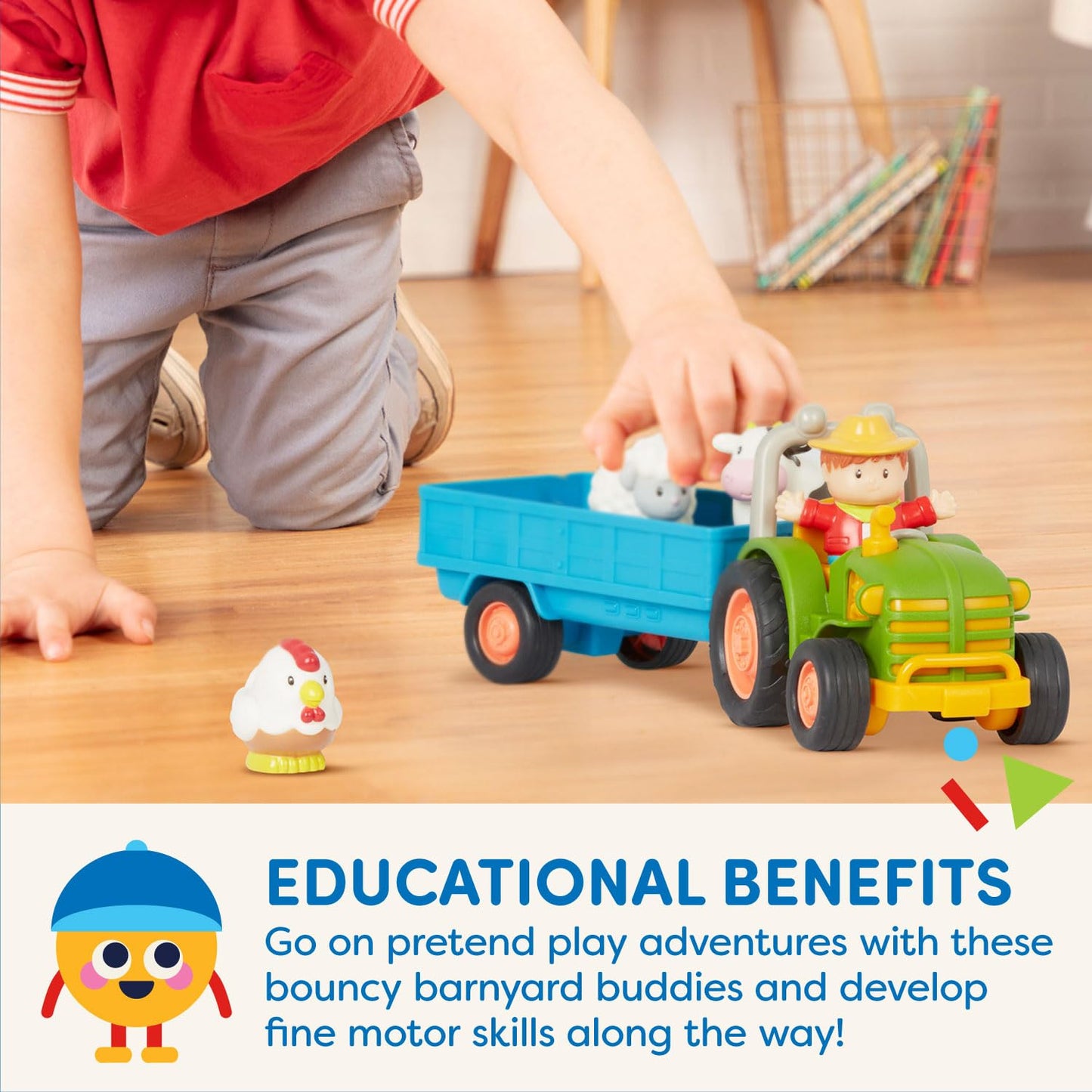 Battat tractor toy with trailer, farm animals, farmer, lights, music, tractor and animal sounds - farm toy, educational toy for children aged 18 months+.
