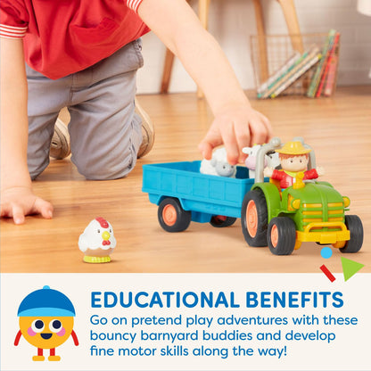Battat tractor toy with trailer, farm animals, farmer, lights, music, tractor and animal sounds - farm toy, educational toy for children aged 18 months+.