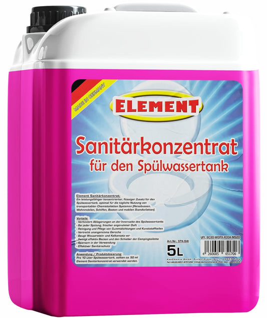 Element sanitary liquid for toilet tank I 5 liters I Sanitary concentrate for camping toilet I Freshwater additive I Flush water additive I Sanitary additive for camping toilet