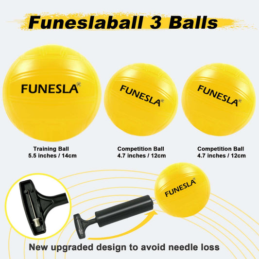 Funeslaball Outdoor Game Set, Roundnet Game Set, Outdoor Team Ball Game consisting of game net, 3 balls, drawstring, ball pump, and manual