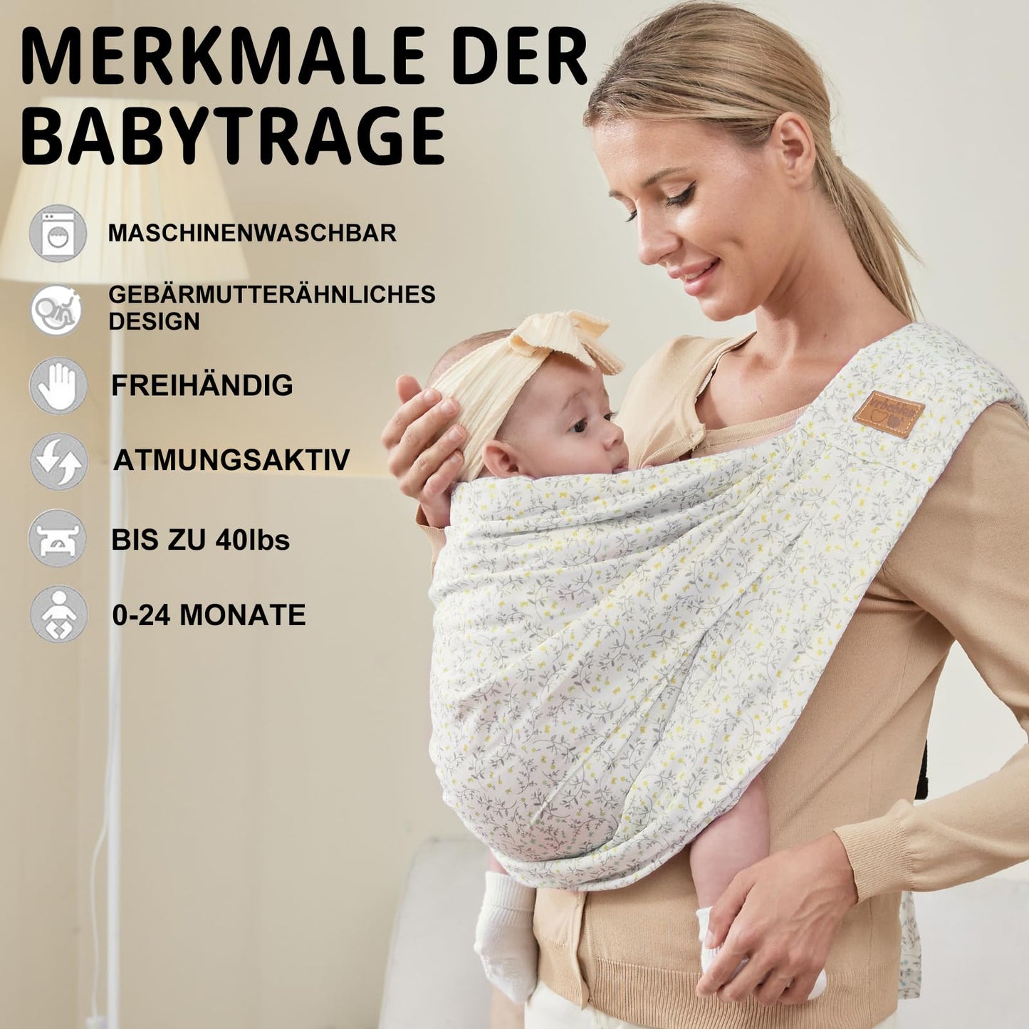vrbabies Baby Carrier, Baby Sling Front Carrier from Newborn to Toddler, New upgrade adjustable baby carrier on one shoulder for babies 0-24 months up to 40 lbs (Small yellow flower)