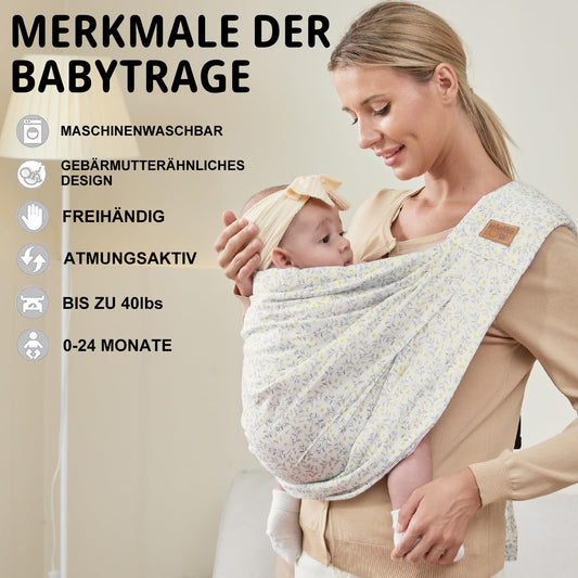 vrbabies Baby Carrier, Baby Sling Front Carrier from Newborn to Toddler, New upgrade adjustable baby carrier on one shoulder for babies 0-24 months up to 40 lbs (Small yellow flower)