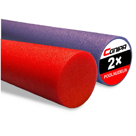 Conipa® - Set of swim noodles (160 x 7 cm) for kids & adults (made of foam) - pool noodle & pool toy set for ages 3-10 (Made in Europe) - pool water noodle in blue + red.