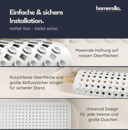 homerella® non-slip bathtub mat 88x39cm, INCLUDES HOOK, Non-slip bath mat BPA free, Non-slip shower mat, Anti-slip bathtub mat, Non-slip bathtub mat, mold resistant & machine washable