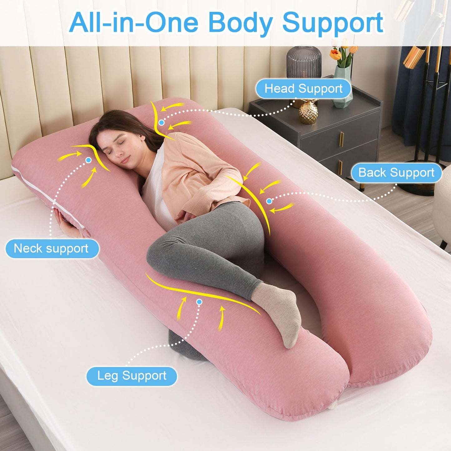 SHANNA Pregnancy Pillow U Shape Side Sleeper Pillow Nursing Pillow Feeding Pillow with Cooling Cover, Large Body Pillow for Adults, Comfort Pillow for Sleeping and Mother.