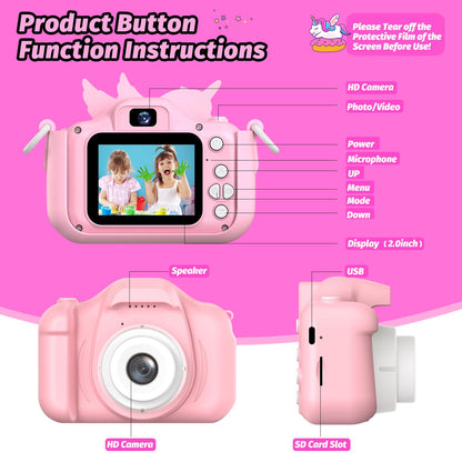 Children's camera, Unicorn Selfie Digital Camera with 32GB Card, Christmas birthday gift for boys and girls, 1080P HD Kids Camera, gifts toy for 3 4 5 6 7 8 9 10 11 12 years.